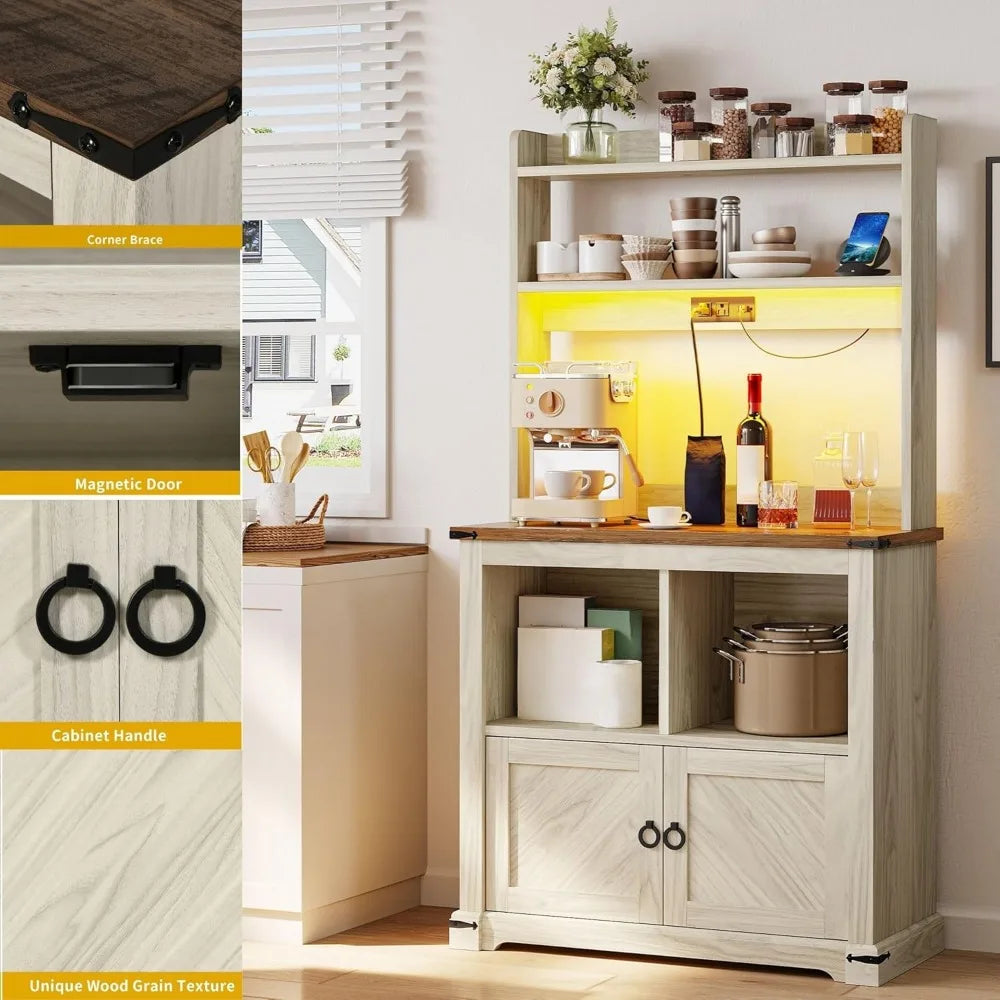 DWVO Kitchen Coffee Bar Cabinet With Storage And Led Lights
