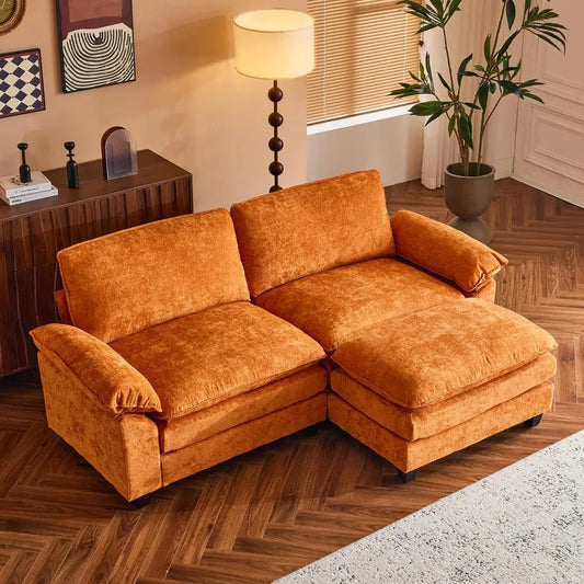 Modular Deep Seat Sectional Sofa Couch with Ottoman Chenille Upholstered Furniture for Living Room Orange