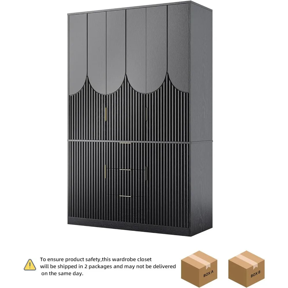71" Wardrobe Armoire Wooden Closet with 3 Doors 3 Drawer and 2 Cabinet, Bedroom Armoire with Hanging Rod Shelf, Modern Wooden Be