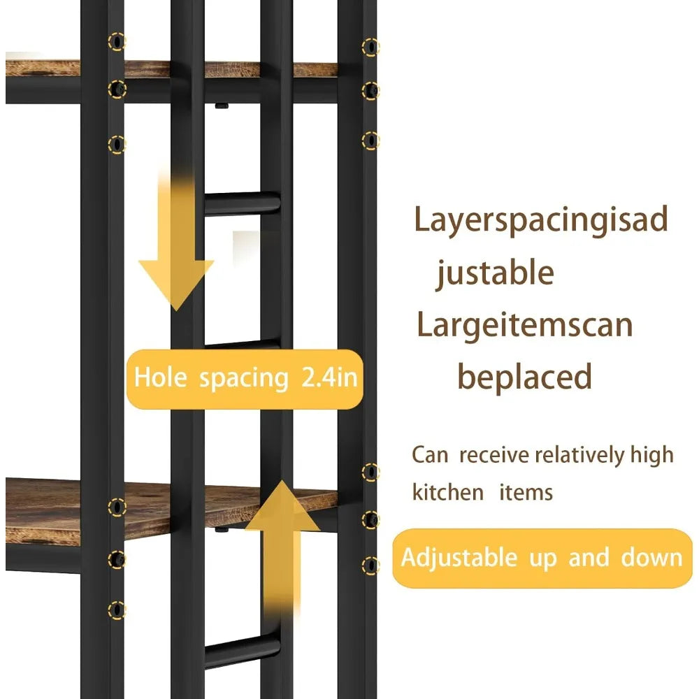Rustic Brown Bakers Rack With Black Frame And Power Outlet