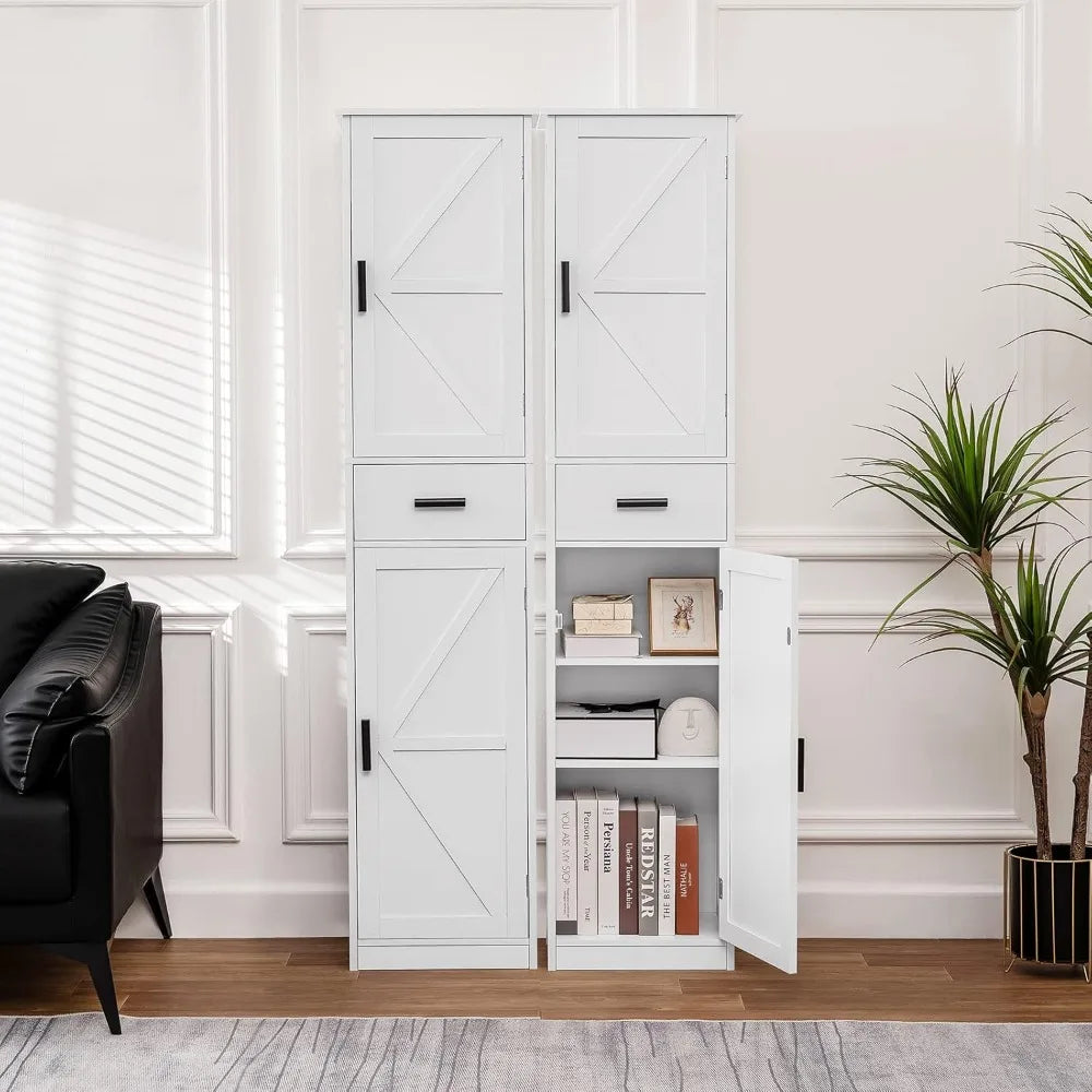 Tall Bathroom Cabinet With 6 Shelves And Drawers In Modern Engineered Wood
