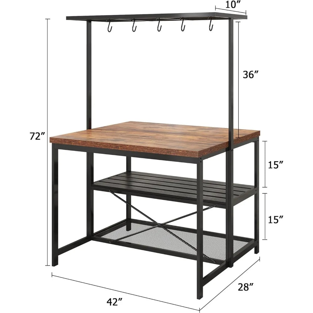 Kitchen Island with Storage, 42''Island Table for Kitchen with Seating Bakers Rack Microwave Oven Stand Shelf with 3 Tier Stora