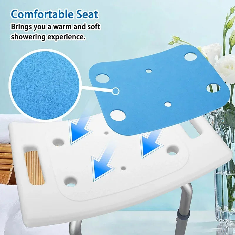Adjustable Bath Stool Chair for Shower Anti Slip Aluminum Legs