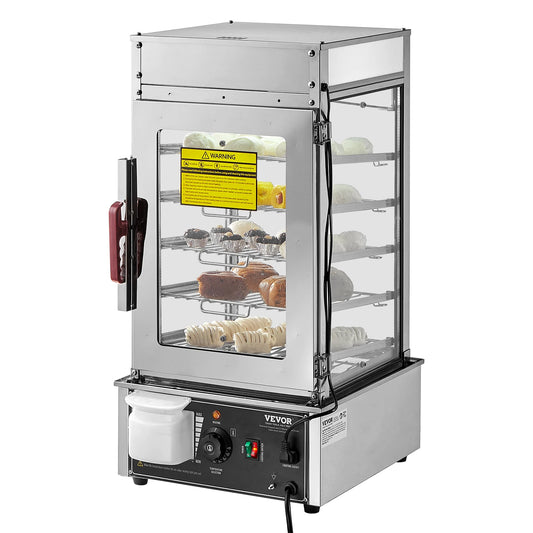 SucceBuy Commercial Food Warmer Display Food Steamer Bun Warmer Machine Temperature Control Stainless Steel Steamed Buns Warmer