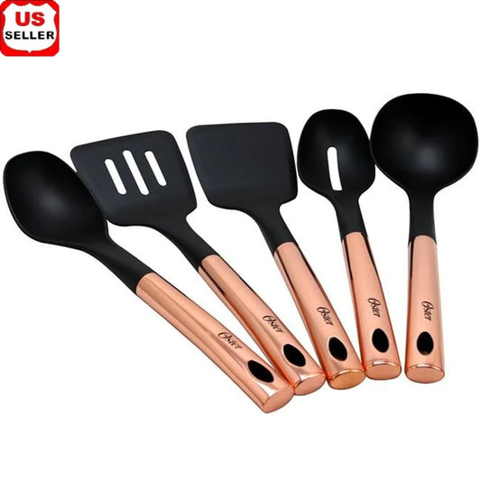 Kitchen Bliss 5-Piece Kitchen Tools Set Nylon Stainless Steel Cooking Utensils Rose Gold Handle Essential Cooking Gear