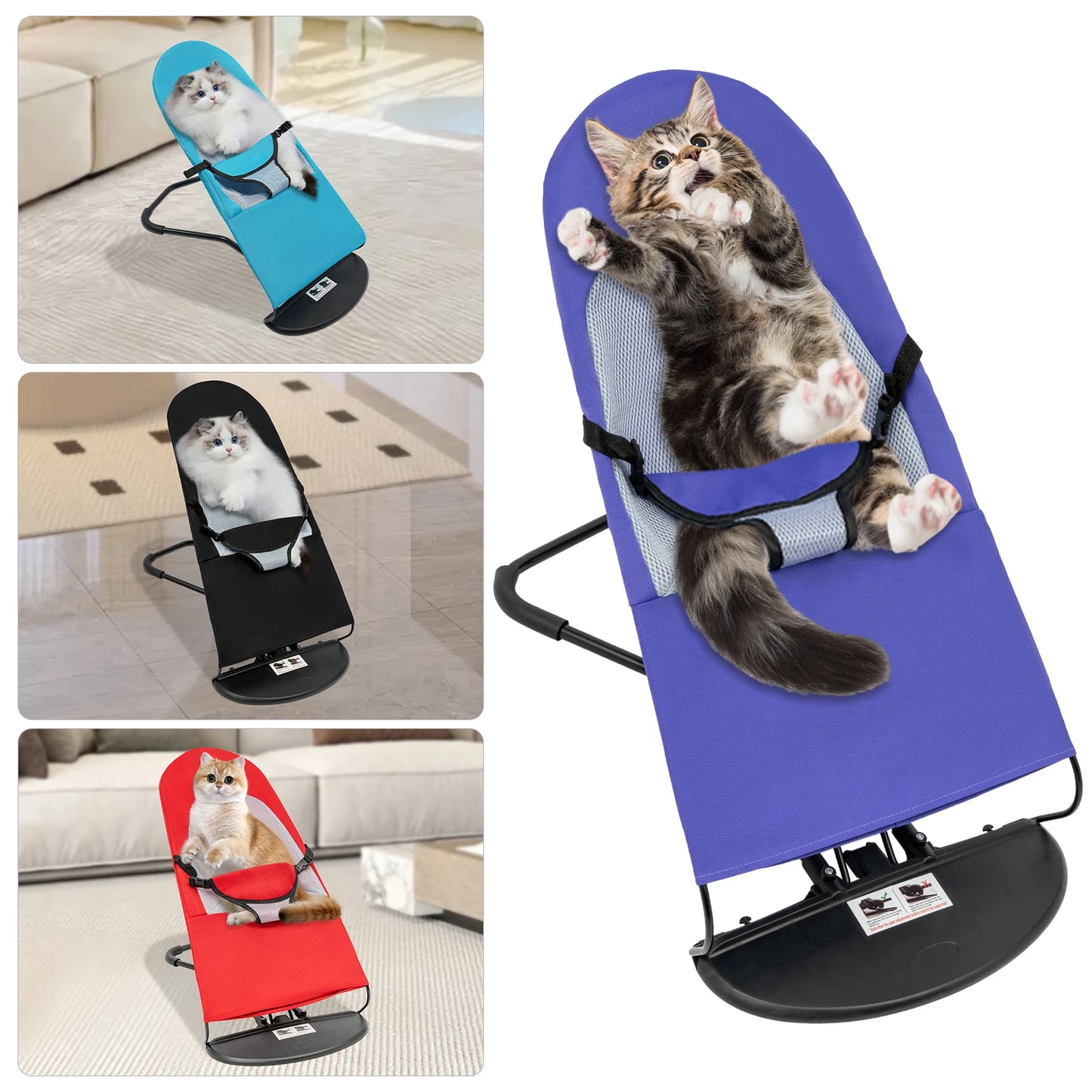 Pet Rocking Chair, Stainless Steel Bracket, Height Adjustable,  Foldable, Portable Puppy Rocker Bed with Anti-slip Pads for Home