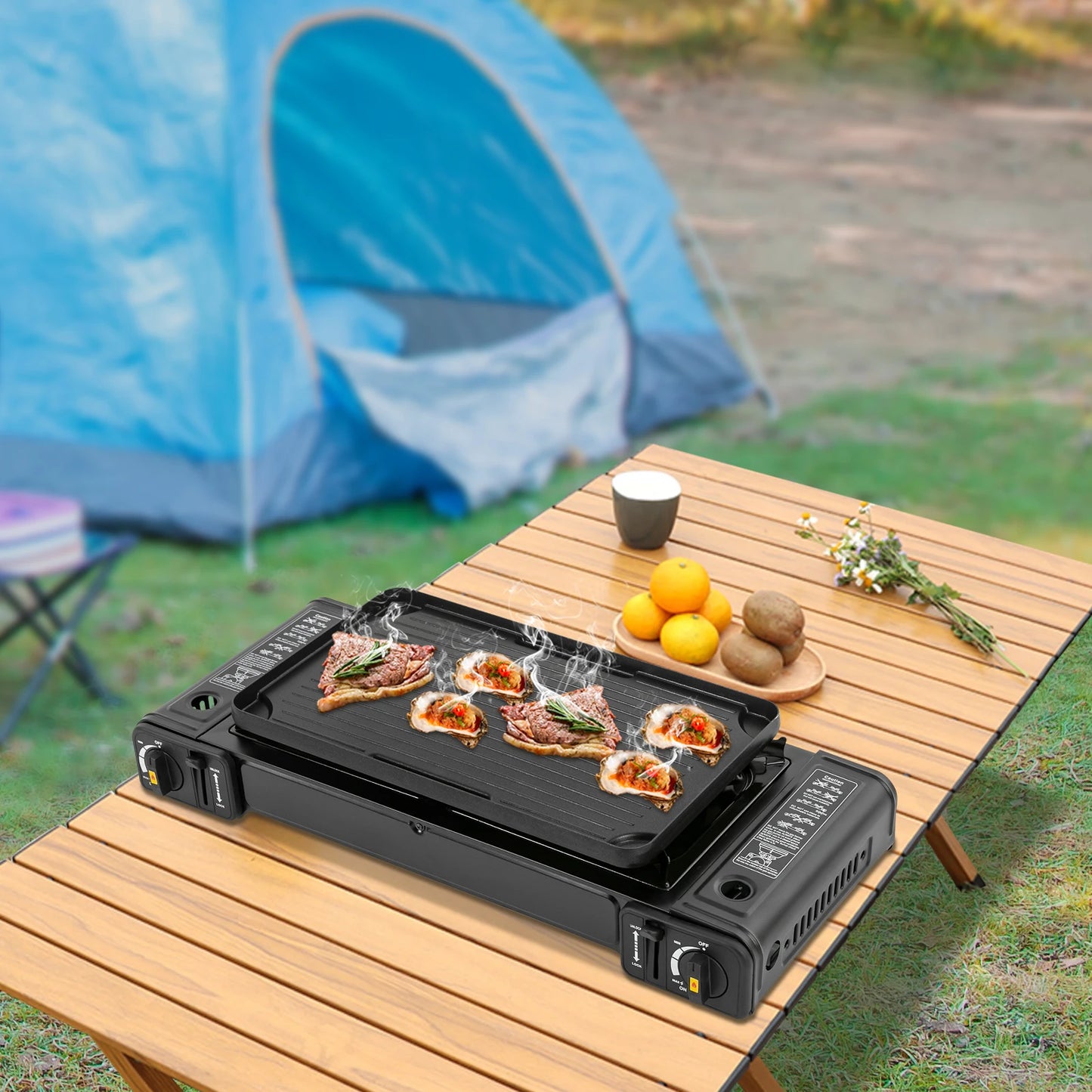 2 Burners Camping Stove Portable Outdoor Burner for Camping Traveling Hiking Picnicking
