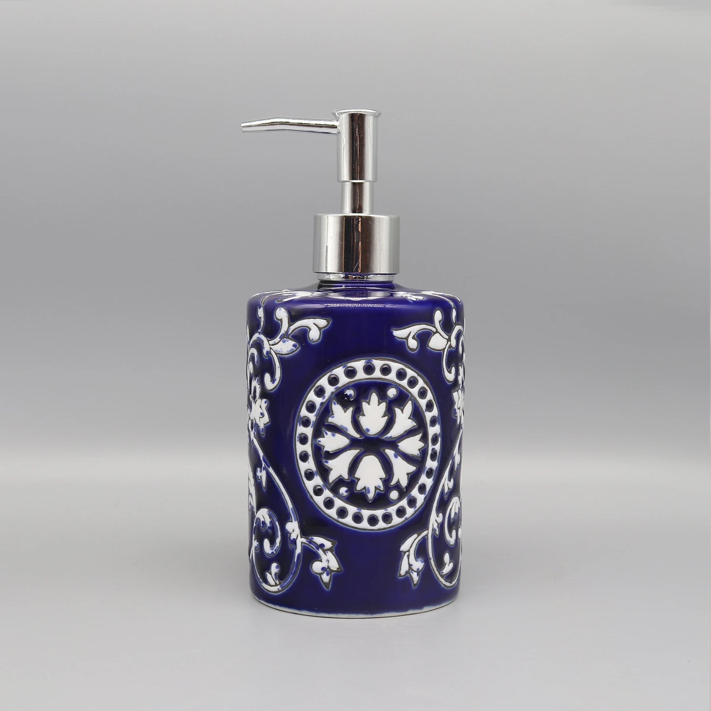 Liquid Soap Dispenser, Blue & White Ceramic, Bathroom Accessory