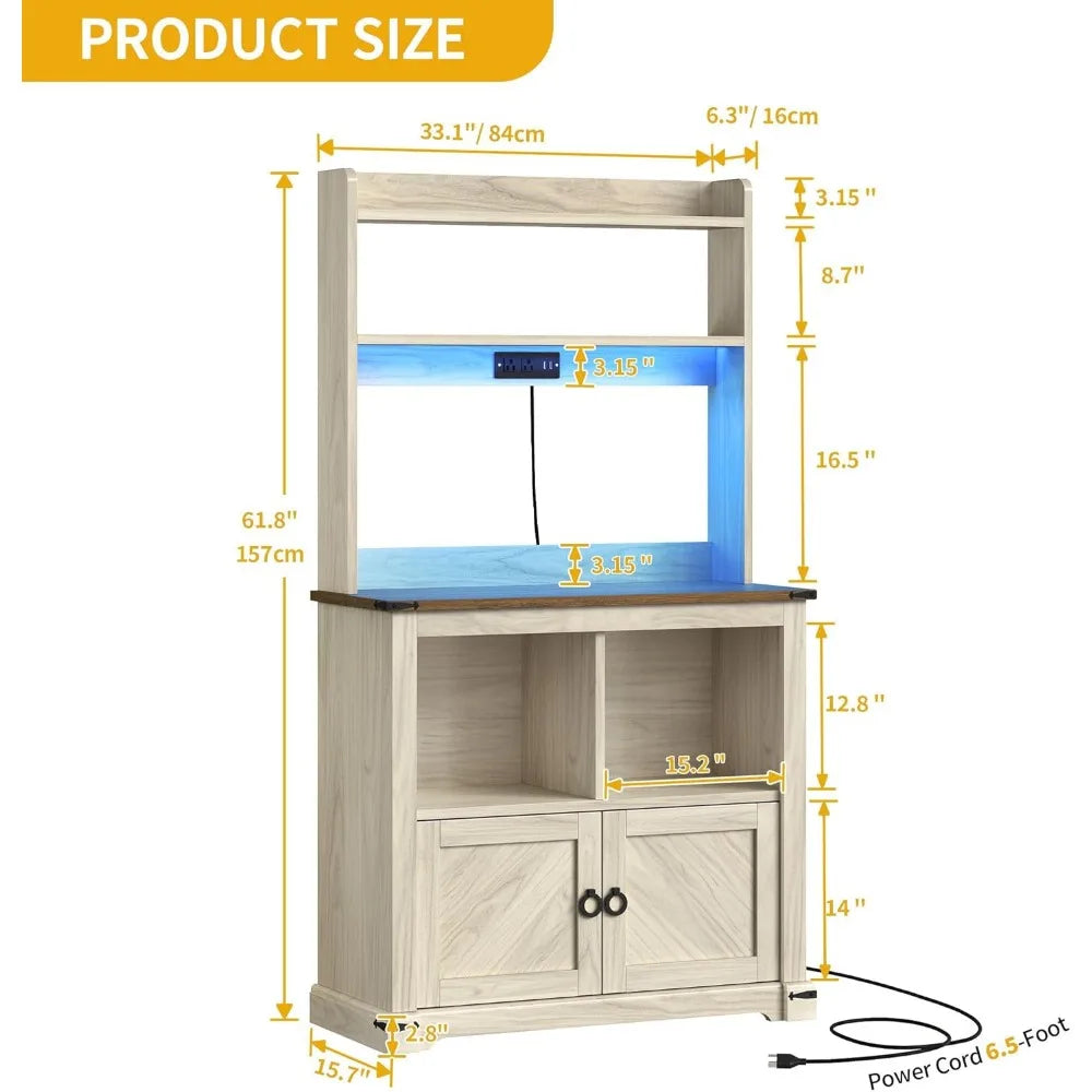 DWVO Kitchen Coffee Bar Cabinet With Storage And Led Lights