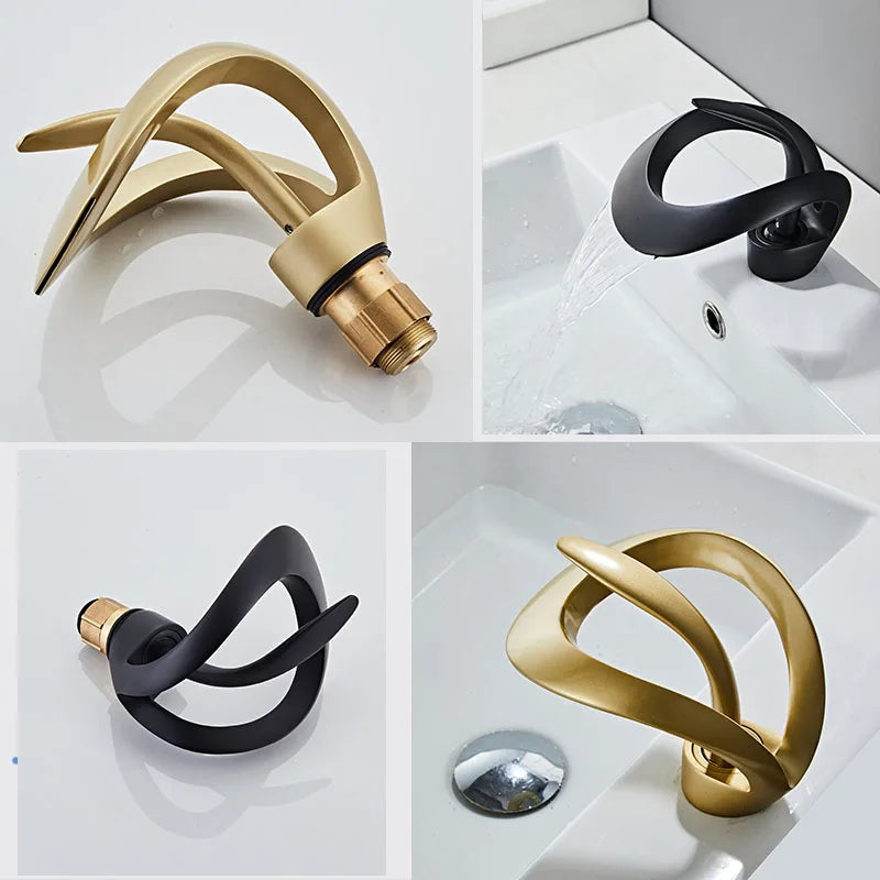 Bakala Brass Waterfall Basin Faucet Deck Mounted Hot And Cold