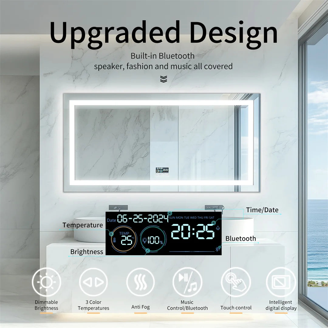 LUVODI Illuminated Bluetooth Bathroom Mirror With Defog And Speaker
