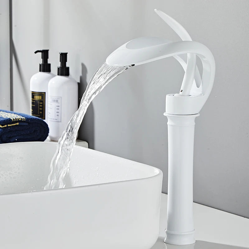Bakala Brass Waterfall Basin Faucet Deck Mounted Hot And Cold