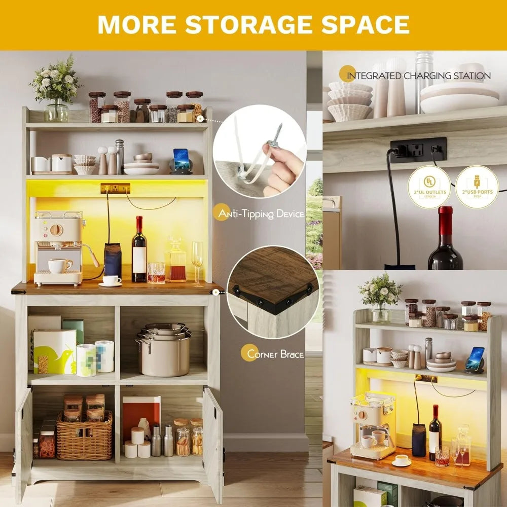 DWVO Kitchen Coffee Bar Cabinet With Storage And Led Lights