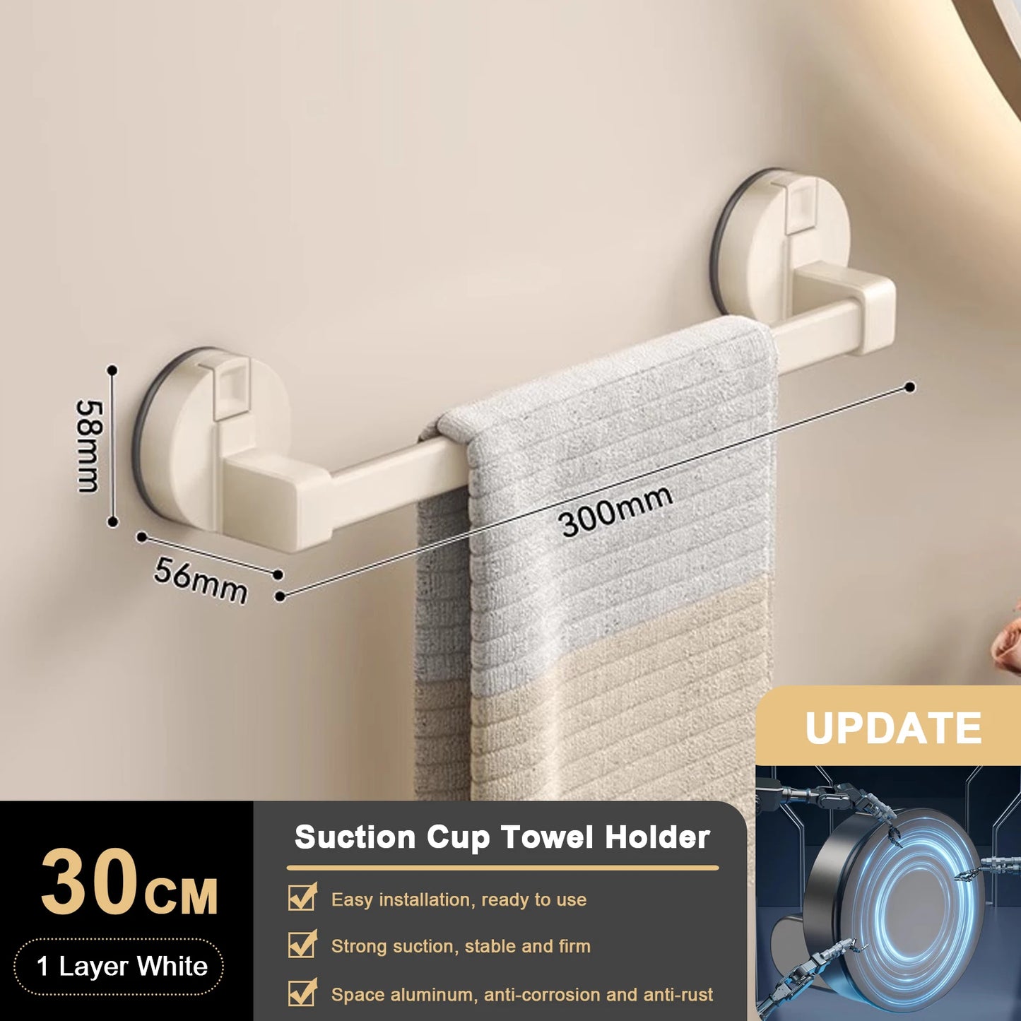 RUITHOE Suction Cup Towel Rack Wall Mount Double Bar