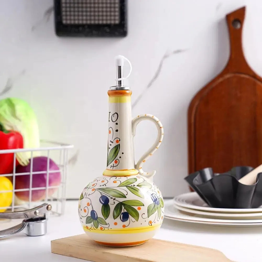 Flangeaks Hand Painted Ceramic Olive Oil Bottle Pot