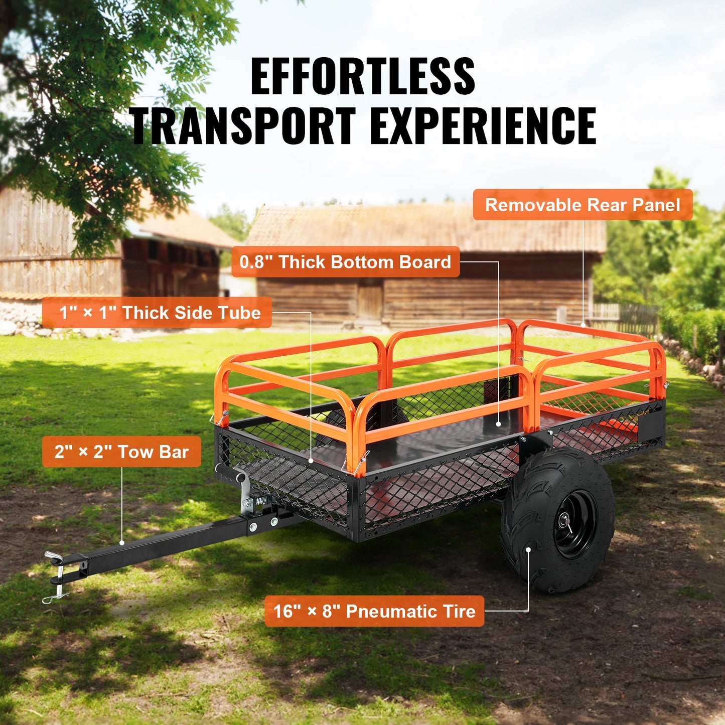 VEVOR Heavy Duty Steel ATV Dump Trailer Cart Removable Sides
