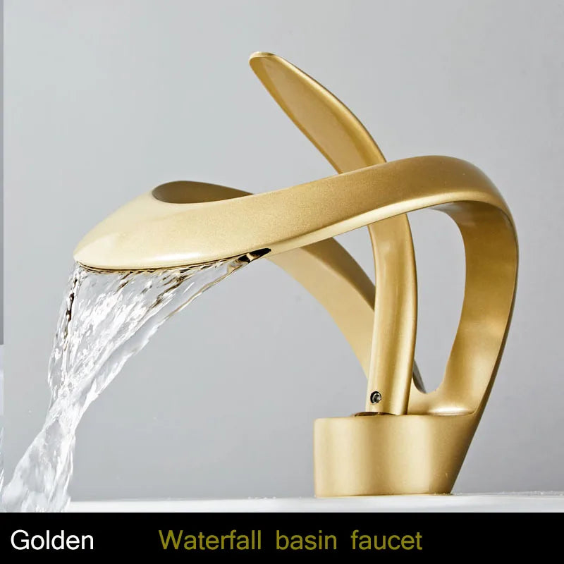 Bakala Brass Waterfall Basin Faucet Deck Mounted Hot And Cold