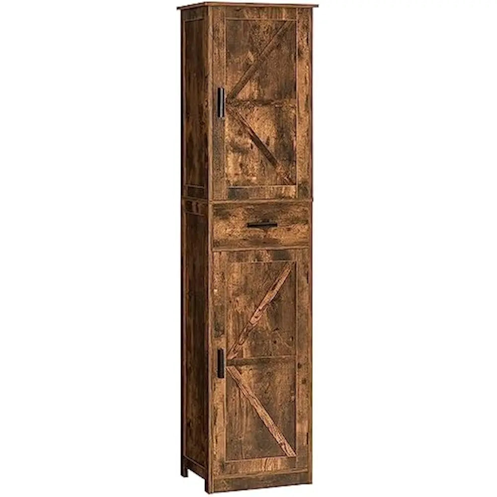 Tall Bathroom Cabinet With 6 Shelves And Drawers In Modern Engineered Wood