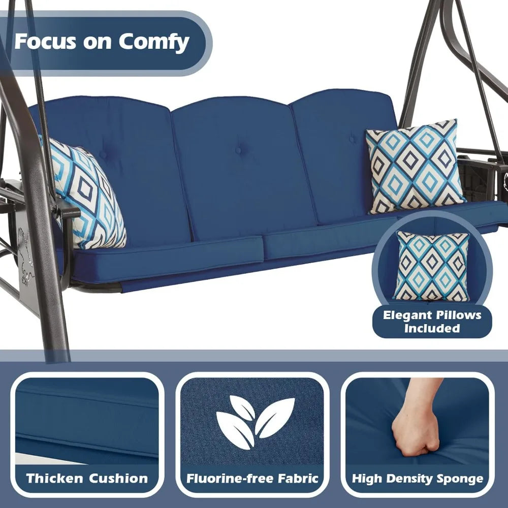 DAFIFY 3 Seat Outdoor Swing With Canopy Stand And Pillow