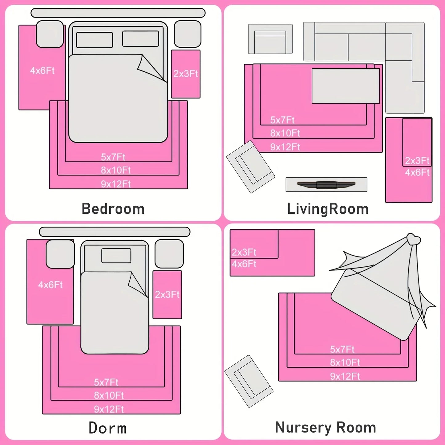 Hot Pink Soft Shaggy Non-Slip Rugs for Living Room/Bedroom/Nursery–Luxury Plush Carpet with 4 Rug Stickers,Ideal Room Decor Rug