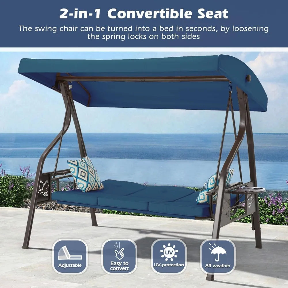 DAFIFY 3 Seat Outdoor Swing With Canopy Stand And Pillow