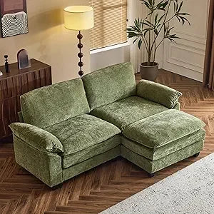 Modular Deep Seat Sectional Sofa Couch with Ottoman Chenille Upholstered Furniture for Living Room Orange