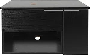 28 Inch Black Floating Bathroom Vanity with 1-Door and 1-Drawer, Modern Wall Mounted Cabinet with Blue Boat Vessel Sink Top