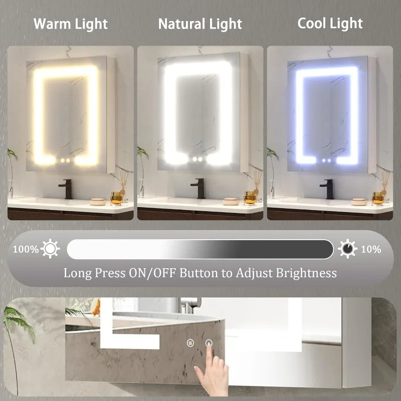 Medicine Cabinet with LED Mirror for Bathroom, 24''x30'' Aluminum, Wall Mounted Led Medicine Cabinet (24'' x 30 '' Single Door)