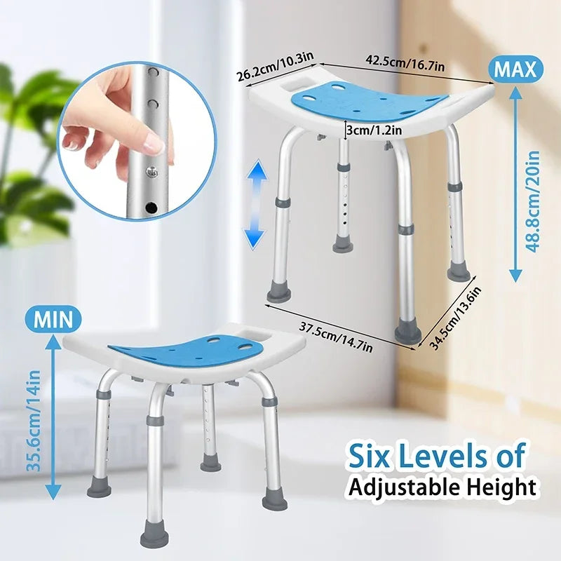 Adjustable Bath Stool Chair for Shower Anti Slip Aluminum Legs