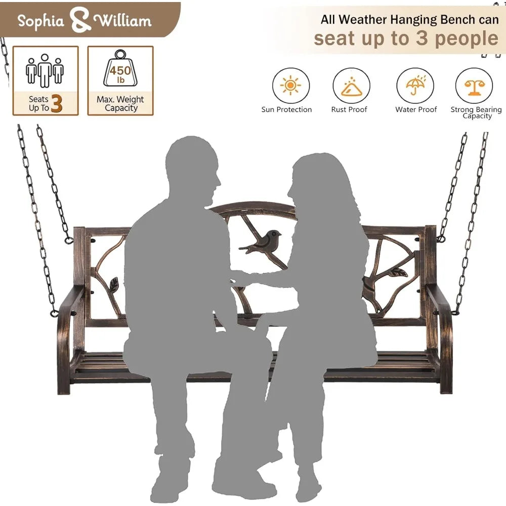 Sophia & William Outdoor Porch Swing Chair Hanging Metal Bench Swing with Bird Backrest, 450lbs Weight Capacity