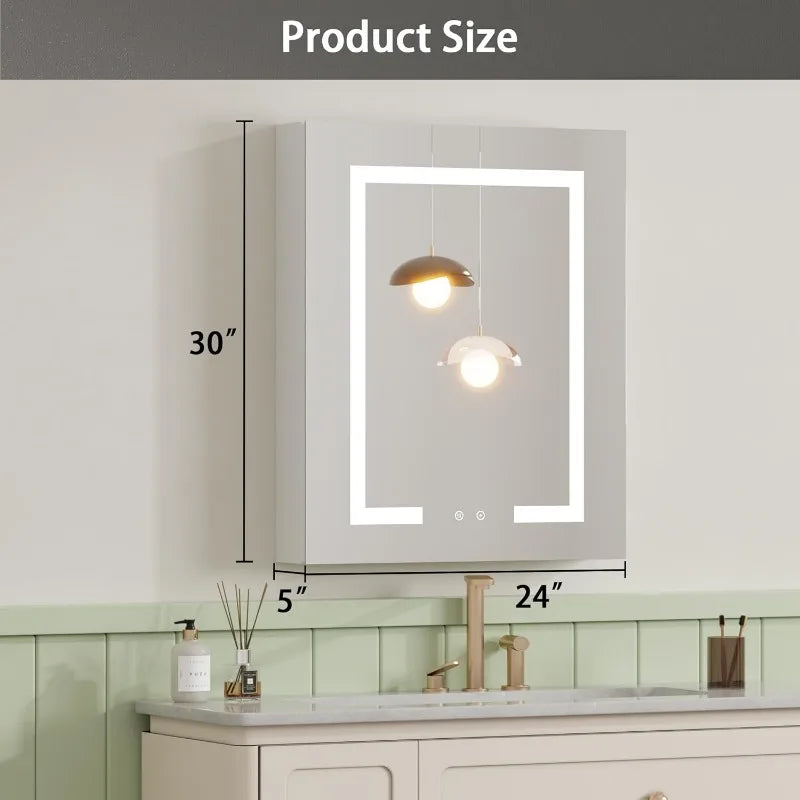 Medicine Cabinet with LED Mirror for Bathroom, 24''x30'' Aluminum, Wall Mounted Led Medicine Cabinet (24'' x 30 '' Single Door)