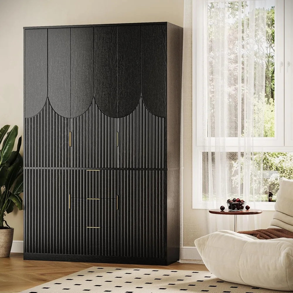 71" Wardrobe Armoire Wooden Closet with 3 Doors 3 Drawer and 2 Cabinet, Bedroom Armoire with Hanging Rod Shelf, Modern Wooden Be