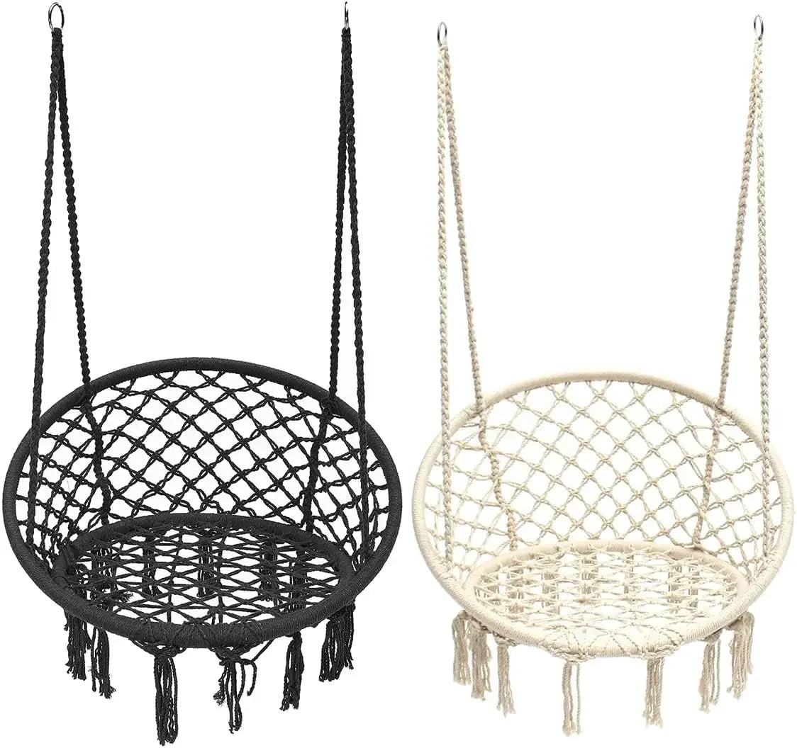 Hammock Chair Macrame Swing Set of Bohemian Style Hammock Swing Chair with Tassels Hanging Swing Chair Handmade Knitted Cotton