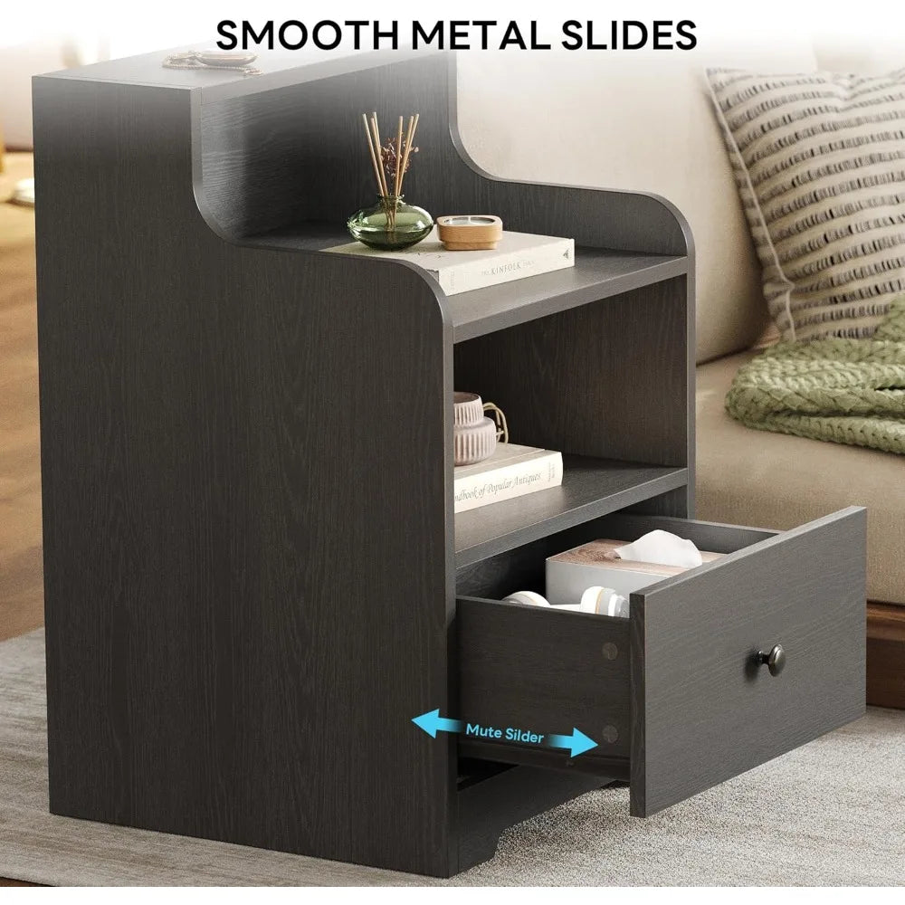 Nightstand with Drawer and Open Shelf, Bedside Table with Hutch, Modern End Table with Storage for Bedroom