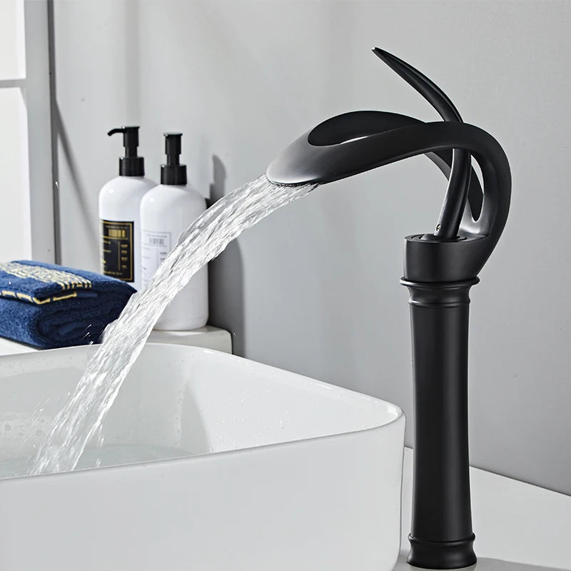 Bakala Brass Waterfall Basin Faucet Deck Mounted Hot And Cold