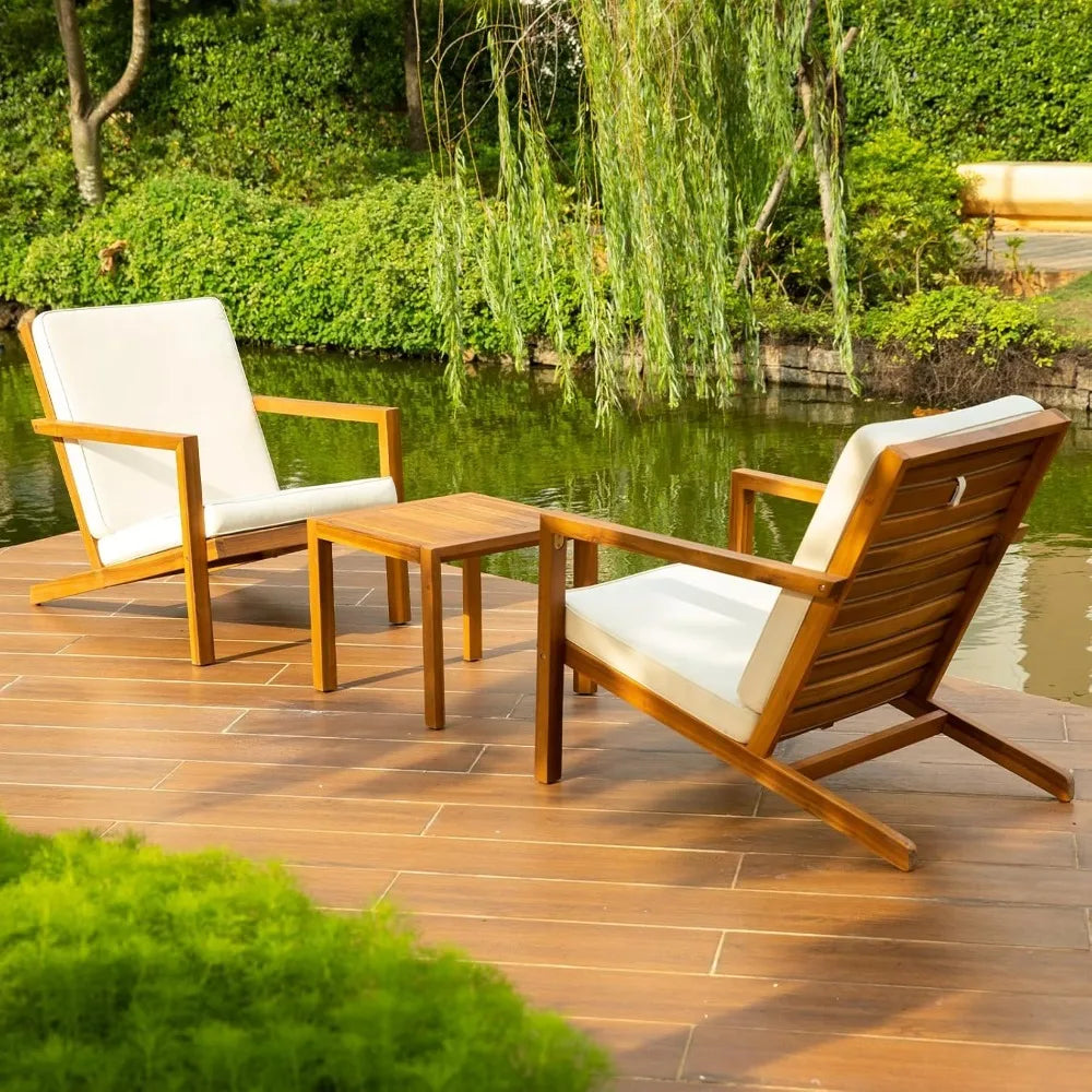 NEW - Natural 3-Piece Patio Bistro Sets with Foldable 400lbs Weight Chairs, a 220lbs Shelf Table, Made from-Innovative design