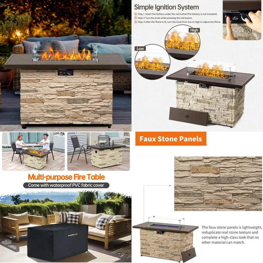 Pizzello Outdoor Propane Fire Pit Table 50000 BTU WindGuard