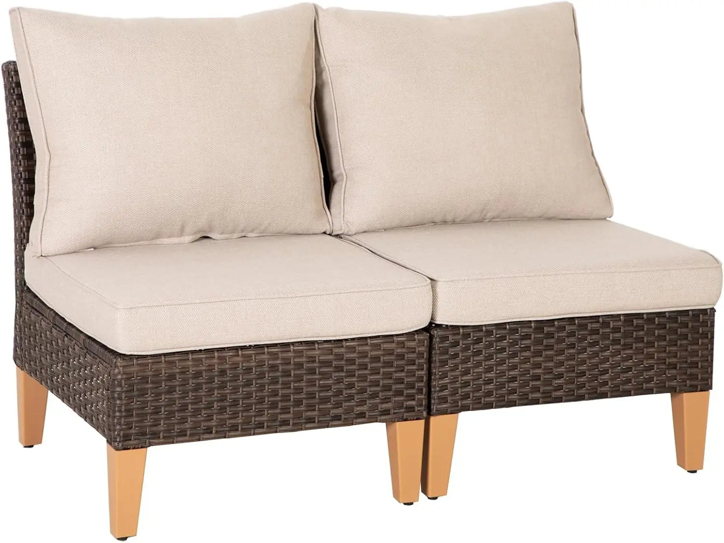12 Piece Curved Outdoor Sectional Sofa Set Rattan Patio Conversation Set with 4 x Curved Sofa,2X Armless Sofa, 2 x Ottoman,Beige