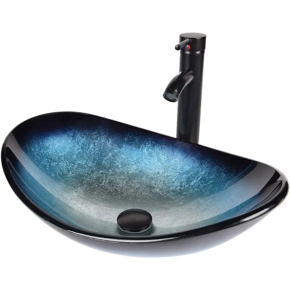 28 Inch Black Floating Bathroom Vanity with 1-Door and 1-Drawer, Modern Wall Mounted Cabinet with Blue Boat Vessel Sink Top