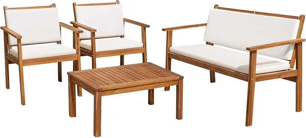 Patio Furniture Acacia Wood Sofa Set With Table And Cushions