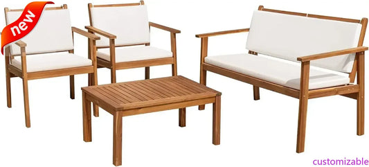 XMSJH Outdoor Acacia Wood Patio Conversation Set For Deck