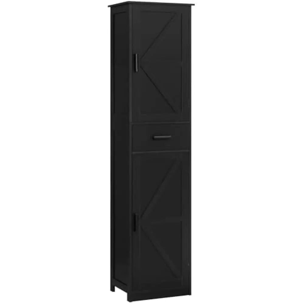 Tall Bathroom Cabinet With 6 Shelves And Drawers In Modern Engineered Wood