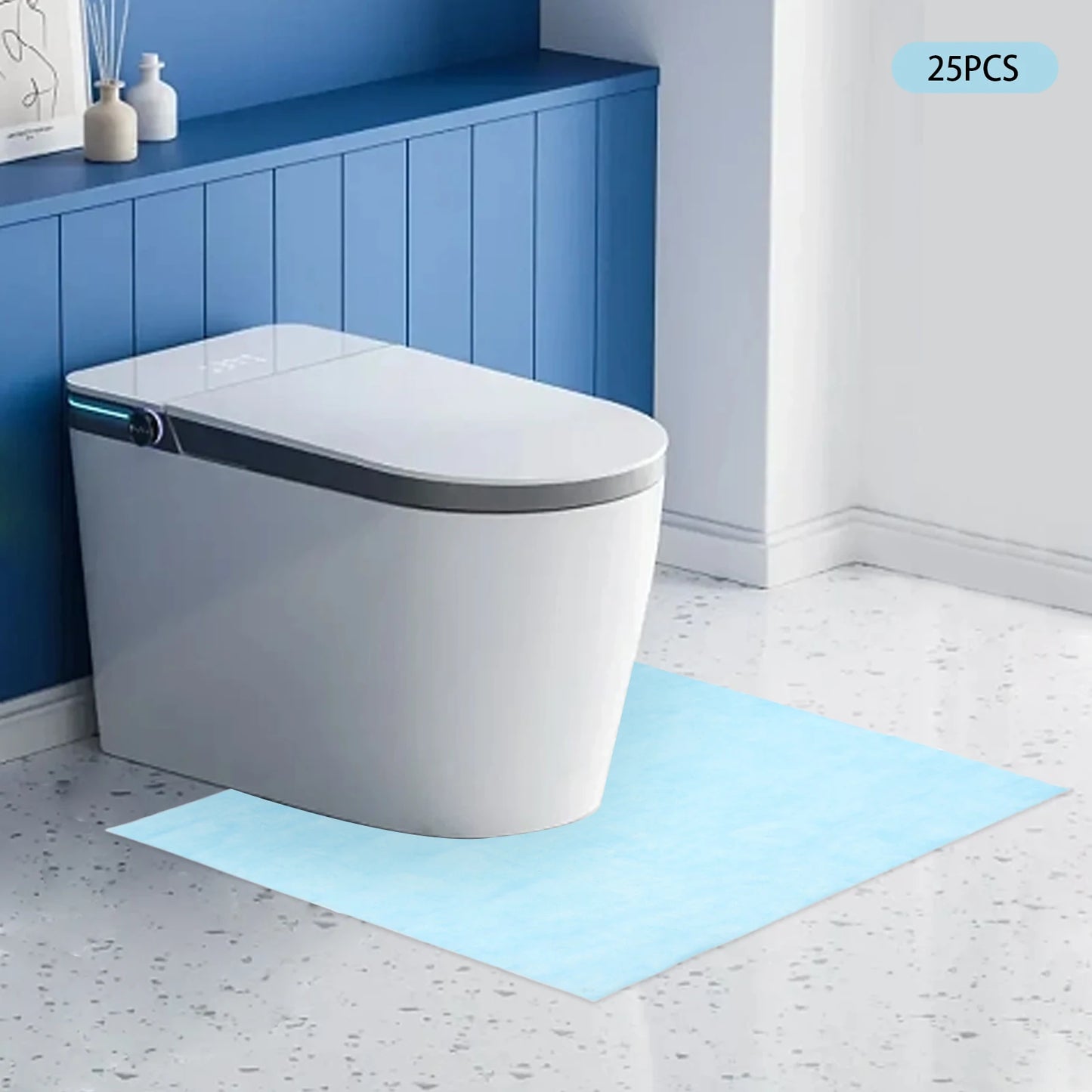 25-Pack Disposable Toilet Mats, Waterproof Non-Woven Fabric, U-Shaped Design for Clean and Hygienic Bathroom Floors