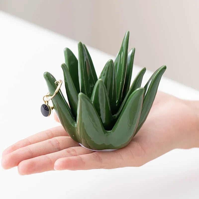 Nordic Ceramic Cactus Aloe Jewelry Earring Storage Desk Ornament