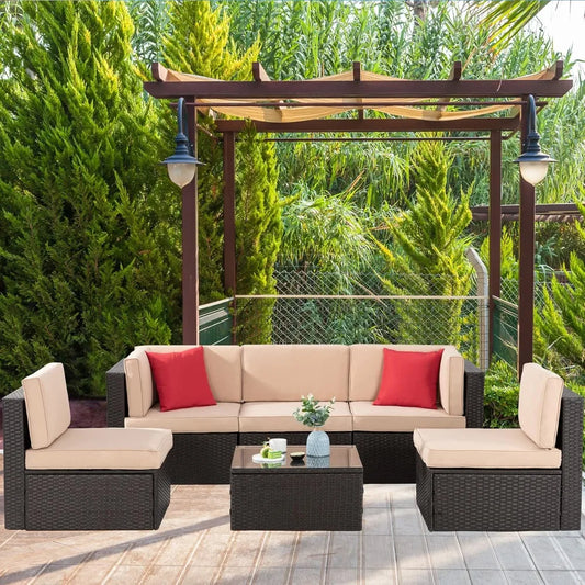 Outdoor Rattan Wicker Patio Furniture Set With Glass Table