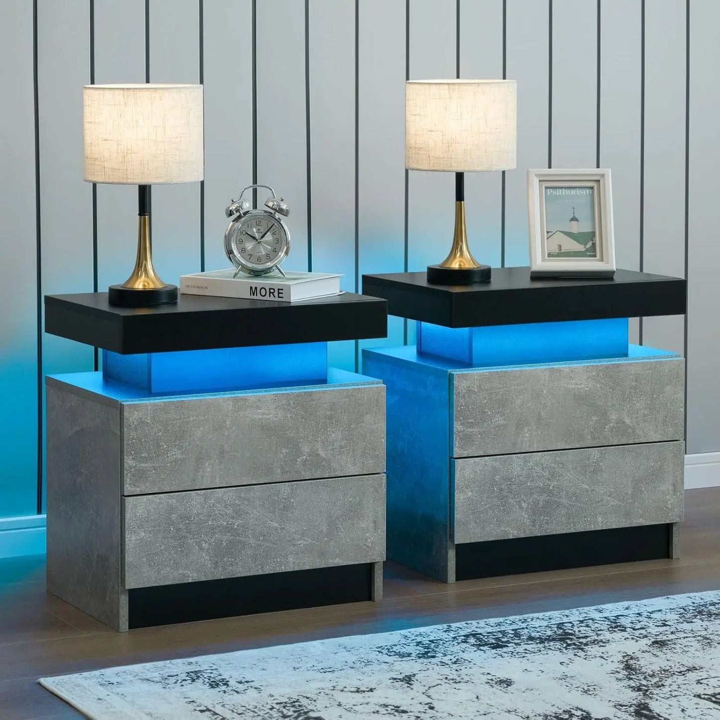Nightstand Set of 2 LED Nightstand with 2 Drawers,Night Stand Set 2 with LED Light,Bedside Table with Drawers for Bedroom