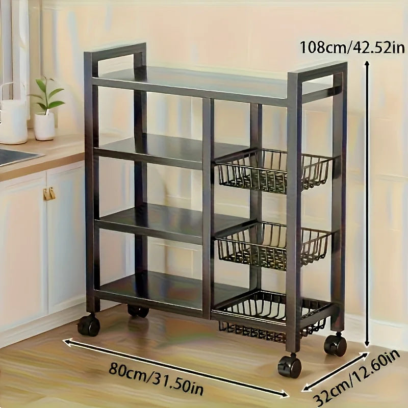 New Heavy-Duty Faridabio 4-Tier Freestanding Shelf with 3 Baskets - Durable Carbon Steel, for Kitchen, Bathroom, Tool Organizati