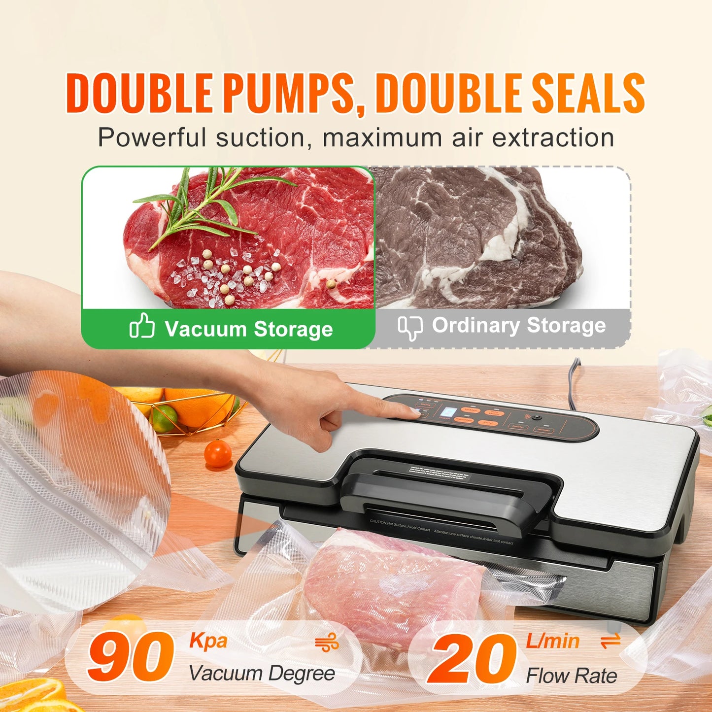 SucceBuy 90KPa 130W Vacuum Sealer For Home Kitchen With Bags