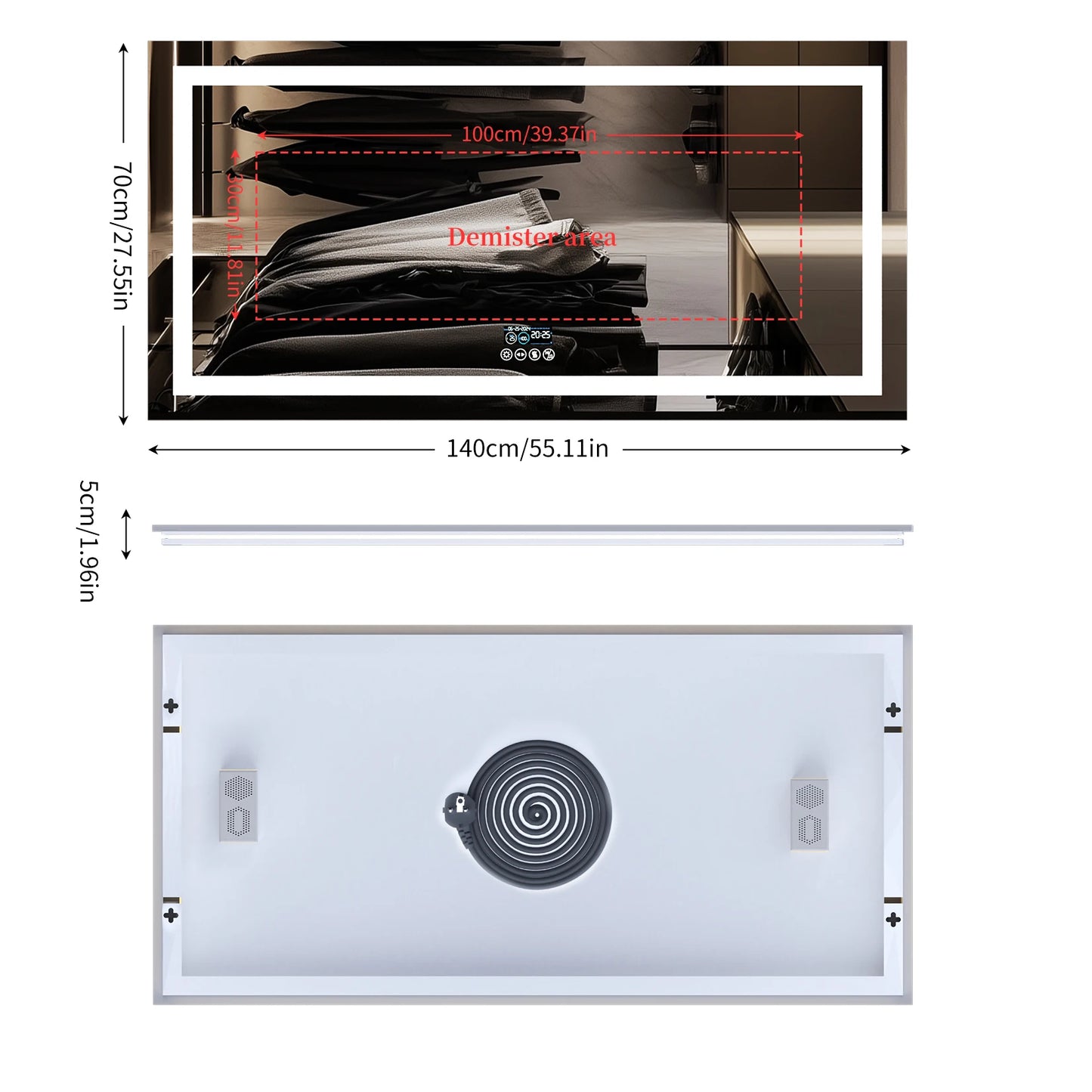 LUVODI Illuminated Bluetooth Bathroom Mirror With Defog And Speaker