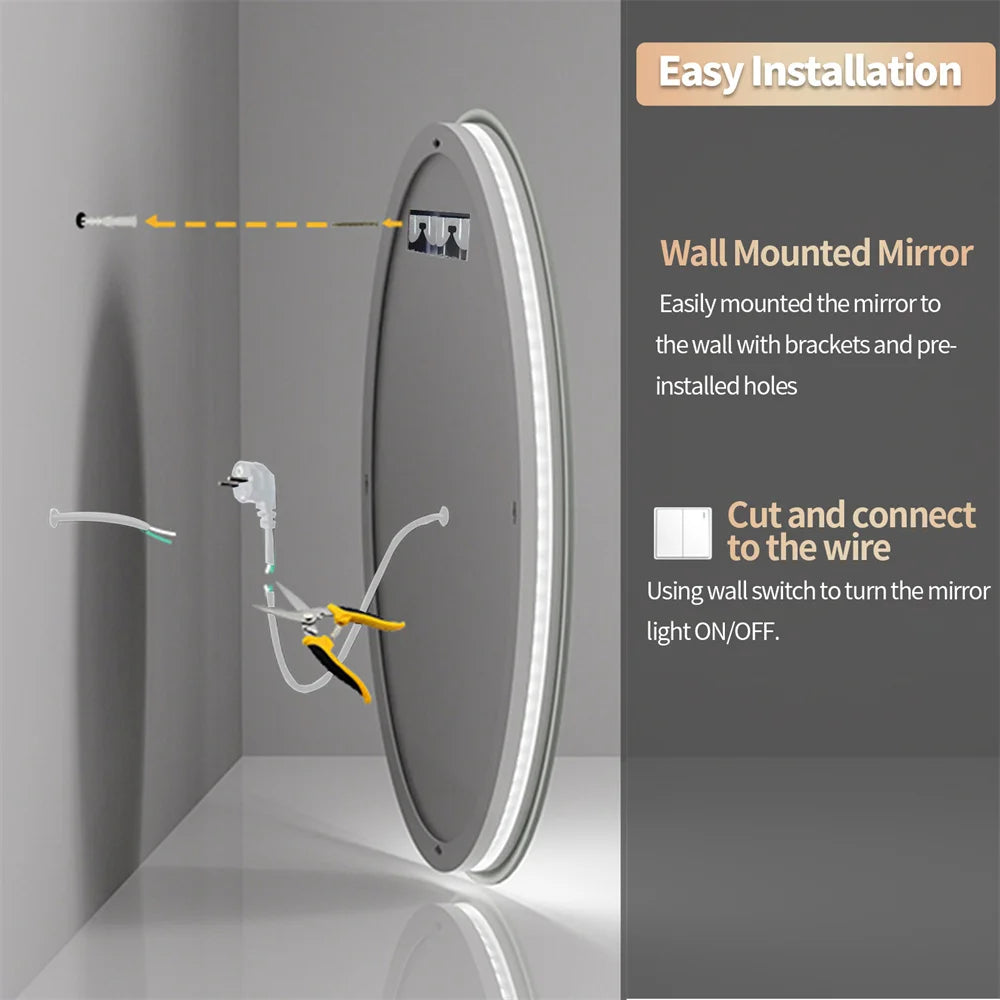 LUVODIC Circle Illuminated Backlit Bathroom Mirror LED Anti Fog
